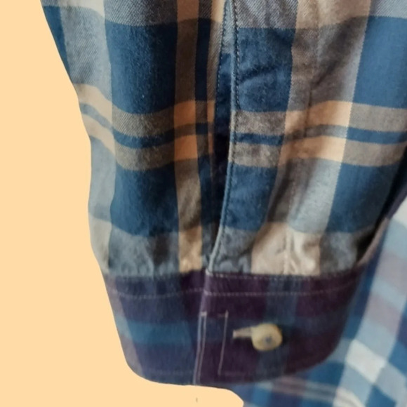 Maker & co button front shirt plaid mens size Large blue & beige color - Picture 7 of 12